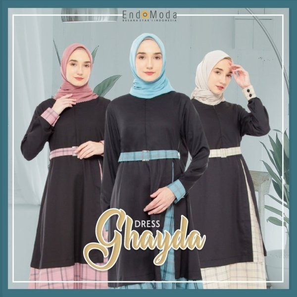 Endomoda-Ghayda Dress Hijau-Kuning-Pink Katun Toyobo Gamis Wanita Dewasa Kombinasi Polos Motif Kotak