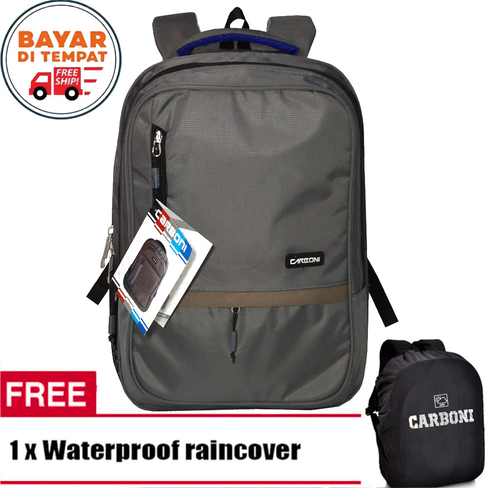 Carboni Tas Ransel Laptop 15 Inchi RA00043 Polyester Serat NILON Original -GREY+ Raincover