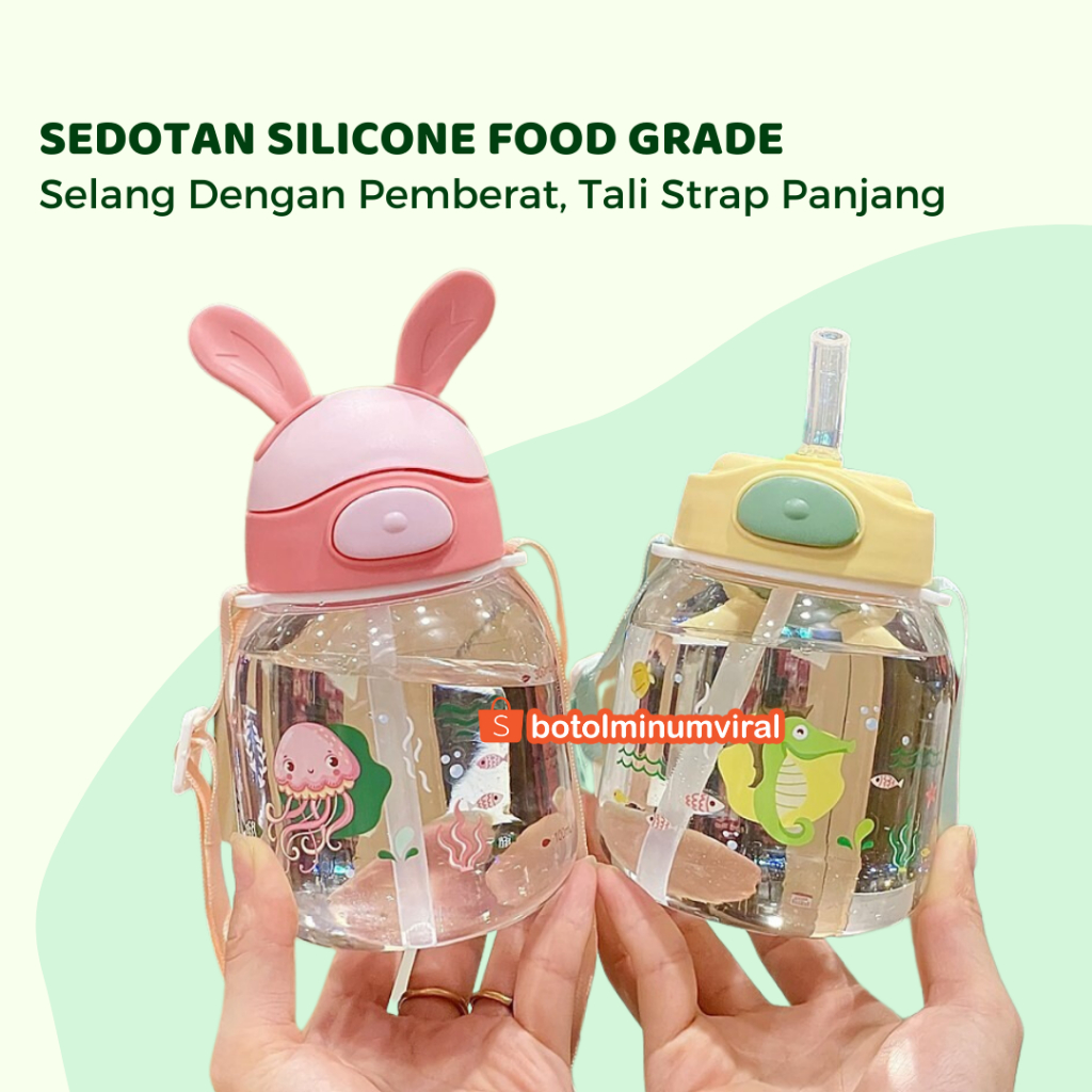 Botol Minum Anak Viral Balita Sedotan Tali BPA Free Training Cup 450ml Karakter Lucu Impor Food Grade