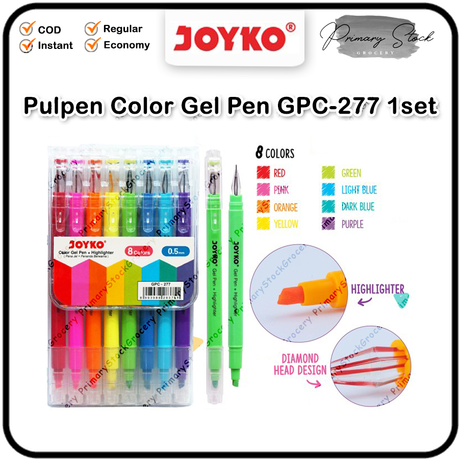 

Joyko Color Gel Pen + Highlighter Penanda GPC 277 Pena Jel GPC-277 8 Warna