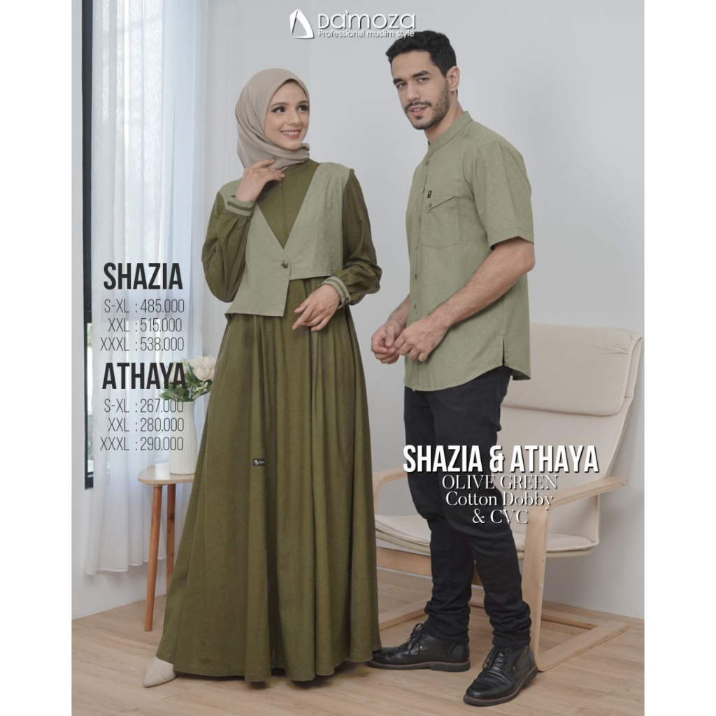 COD Gamis Katun COUPLE DAMOZA SHAZIA & ATHAYA OLIVE GREEN ORIGINAL I BEKASI