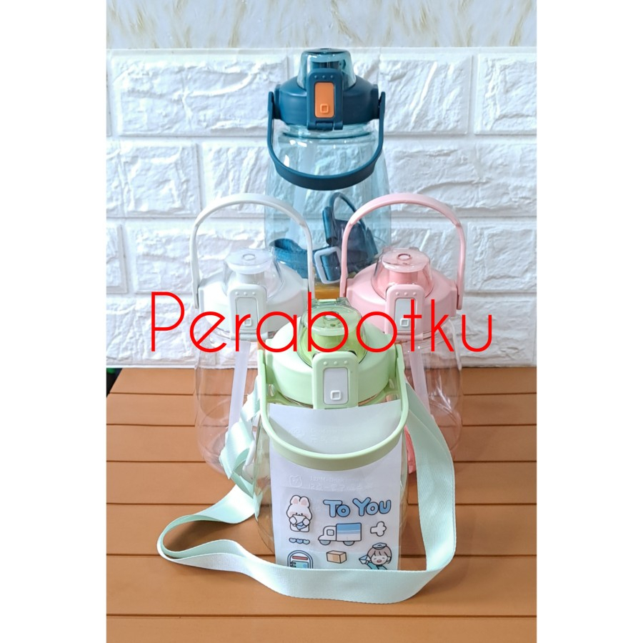 Botol Minum Anak + Sedotan Tali 1100 ml H487-1 / Tempat Minum Motivasi
