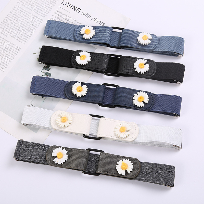 MMM Ikat Pinggang Karet Bunga Daisy Wanita Gesper Elastis Klip Belt  Motif Bunga Gaya Korea Tali Pinggang Lucu Double Flower Daisy Fashion Import