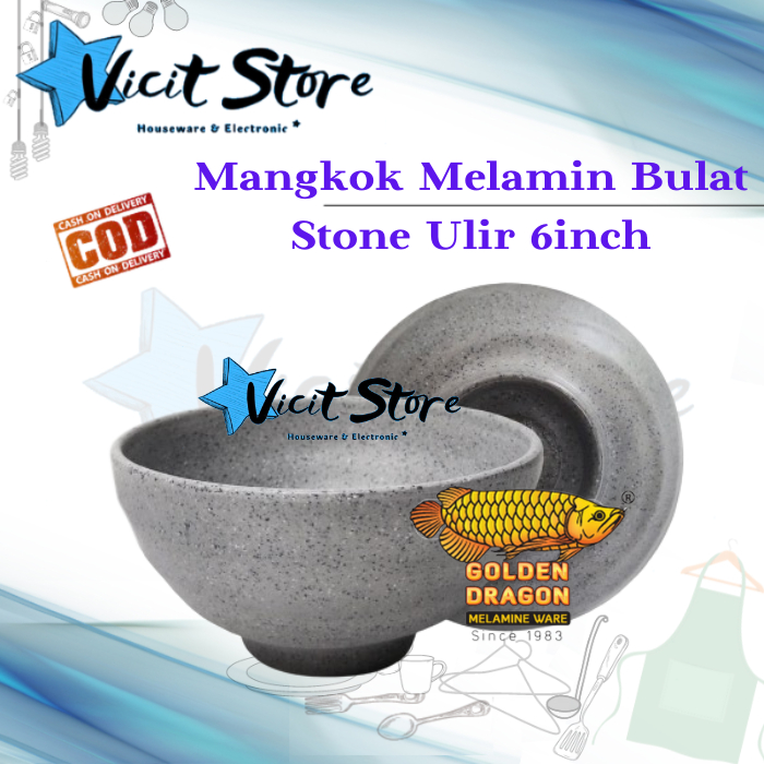 Mangkok Melamin / Mangkok Cafe / Restoran Bulat Stone Ulir 6inch Besar