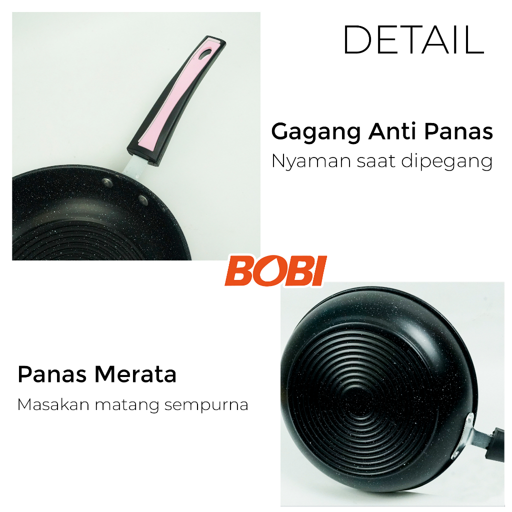 Teflon Panci Penggorengan 22 cm // Wajan Penggorengan Anti lengket Wok Pan // Teflon Praktis Bobi - Warna Random