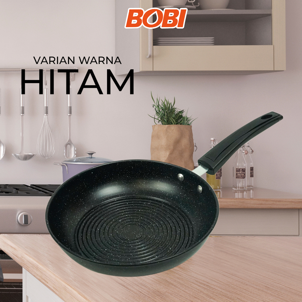 Teflon Panci Penggorengan 22 cm /// Wajan Penggorengan Anti lengket Wok Pan /// Teflon Praktis Bobi - Warna Random