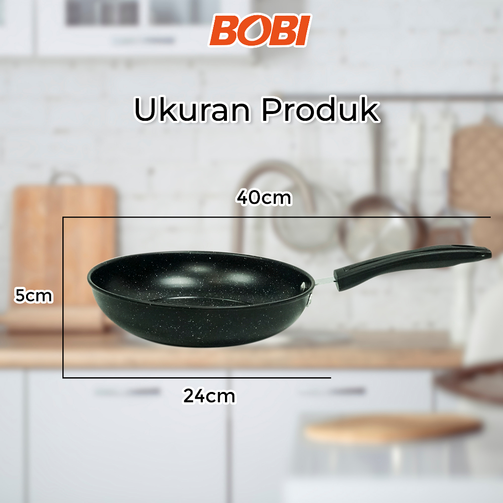 Teflon Panci Penggorengan 22 cm /// Wajan Penggorengan Anti lengket Wok Pan /// Teflon Praktis Bobi - Warna Random