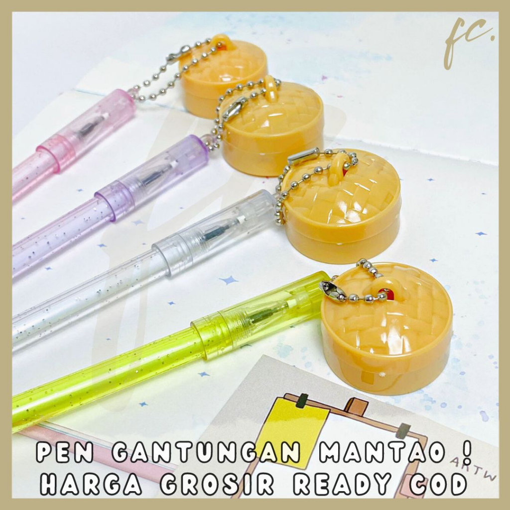 

GROSIR 4 / 8 / 12 pcs / 1 Lusin Pulpen / Pen Gel Tinta Hitam Gantungan Dimsum Kelinci Mini Imut Bakpao Mantao Impor Grosir Ready COD