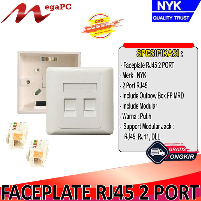 Face plate RJ45 2 port NYK + Modular + Outbow Box - FP MRD