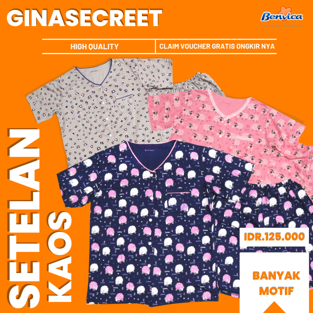 BAJU TIDUR CELANA PENDEK KAOS GINA SECRET - ALL SIZE