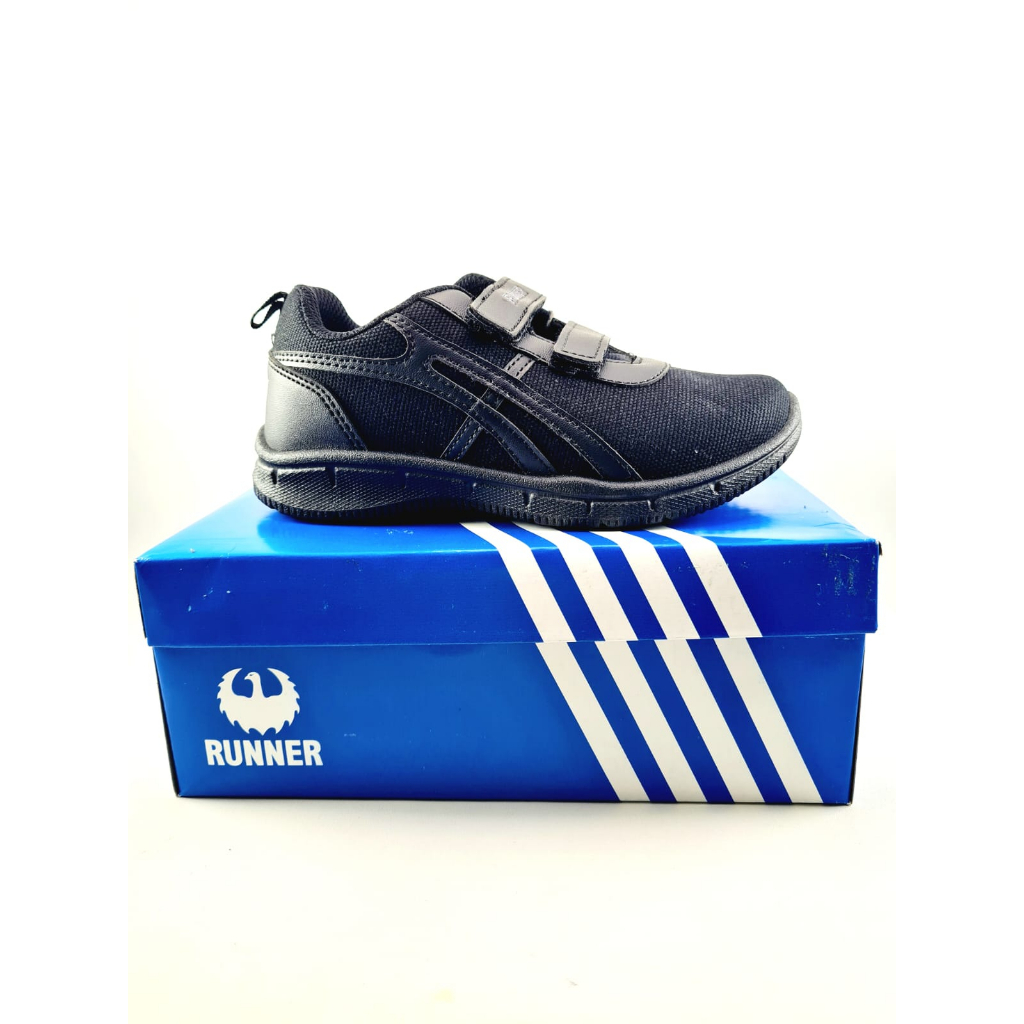 SEPATU SEKOLAH ANAK HITAM POLOS PEREKAT VELCRO RUNNER NS 99 SIZE 27 - 32 - FANZ SHOES