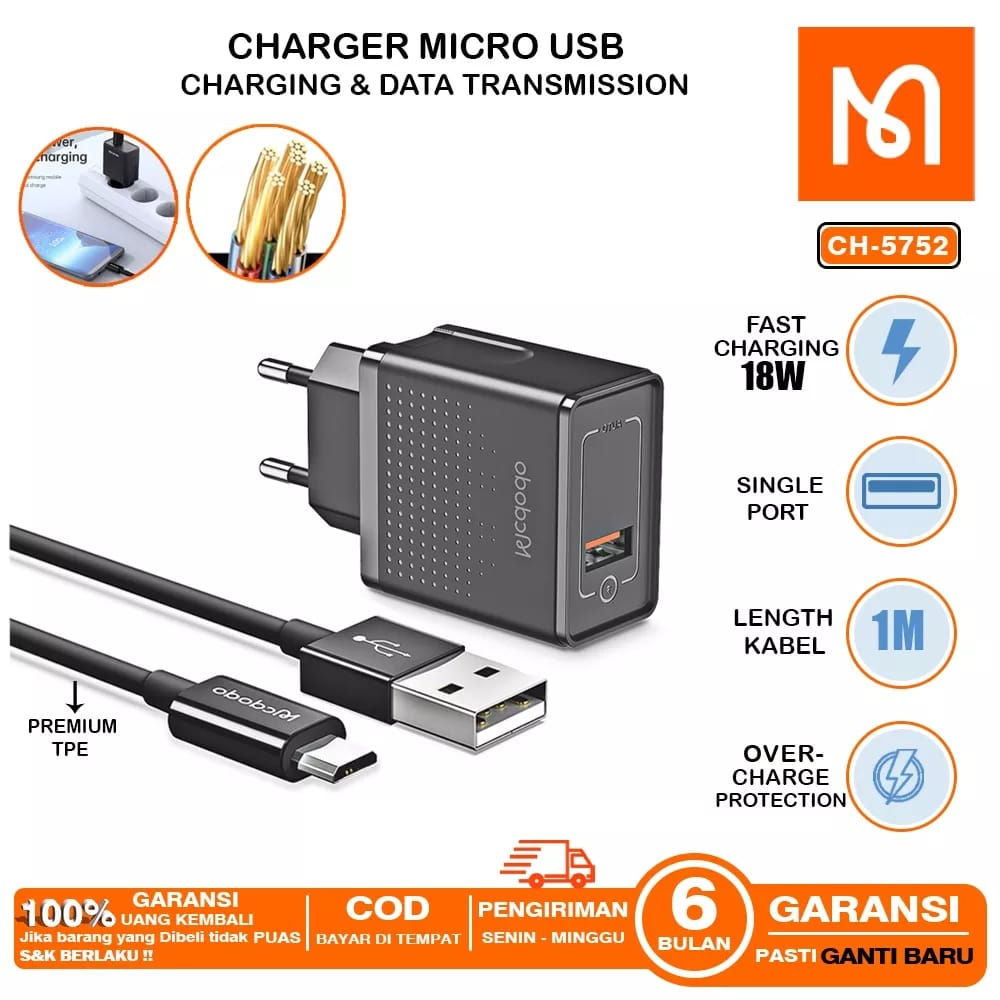 Mcdodo Charger 18W Fast Charging  USB A to Micro Usb QC3.0 CH-5752 Original Garansi 6 Bulan