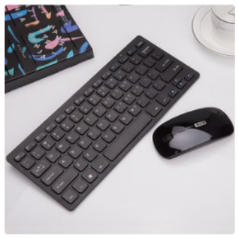 keyboard wireless and mouse set gaming combo paket kumputer pc laptop mini tipis bisnis/Kantor/Fashion-GKM901-Hitam/ wireless