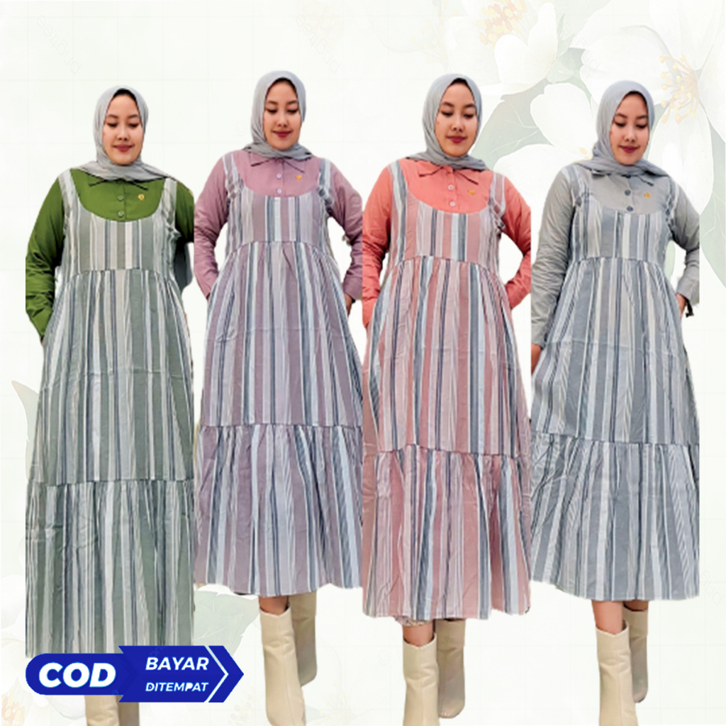 Midi Dress katun Haruka Mix katun Linen Ori By Nasywa Terbaru Busui kancing Depan