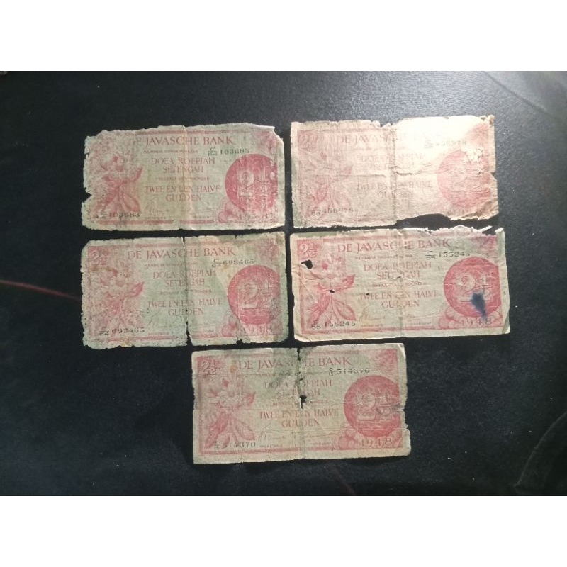 5 lembar 2 1/2 rupiah  seri federal 3 1948 poor fine
