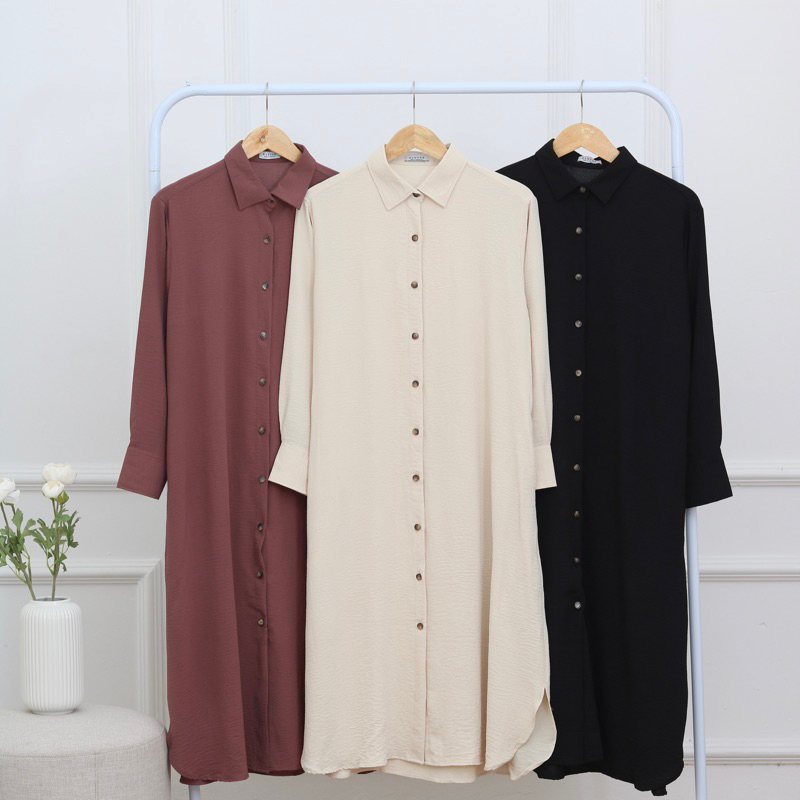 Simple Shirt Dress Premium Loose Dress Wanita Flowy KLOUSE
