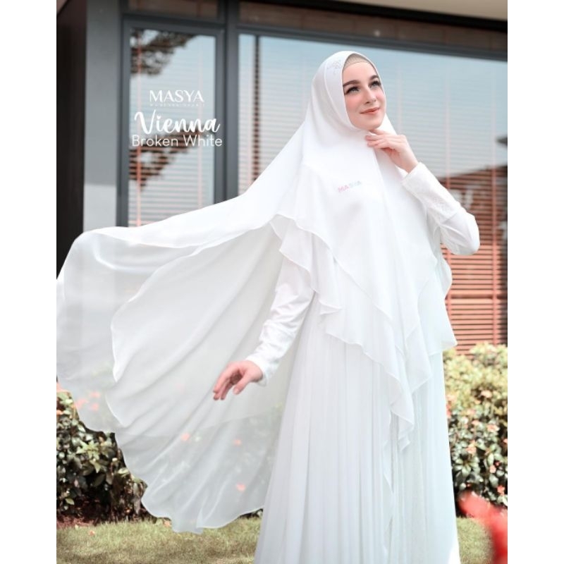Vienna broken white Madenia syar'i Masya gamis premium gamis set Khimar gamis haji gamis umroh gamis