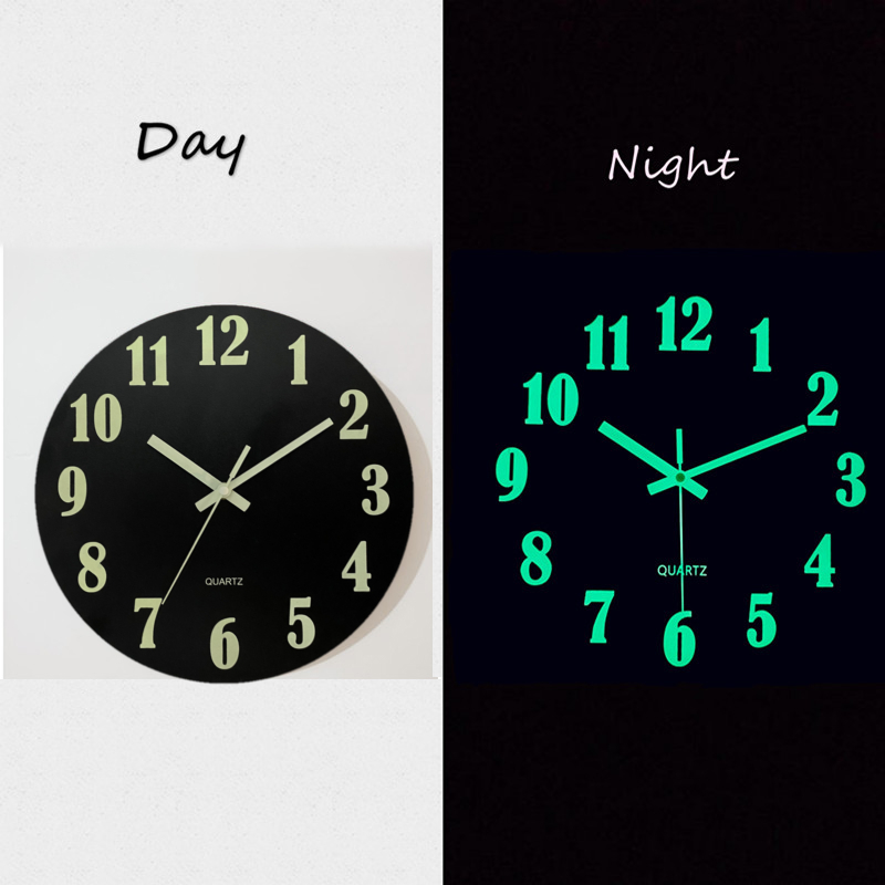 Jam Dinding Bulat Quartz Luminous Glow in The Dark 30CM - Win30 - Black