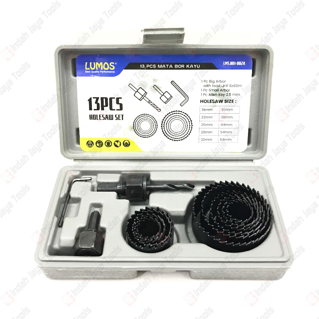 LUMOS Hole Saw Kit 13 Pcs - Holesaw Set Mata Bor Pelubang Kayu