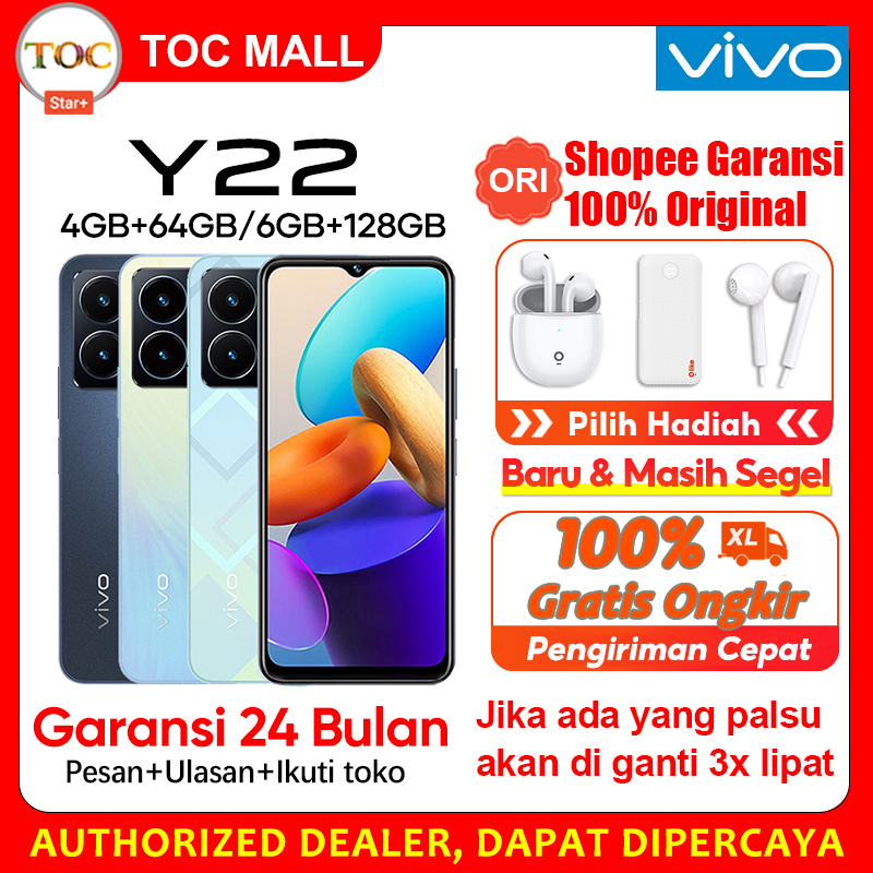 vivo Y22 RAM 6GB+6GB Extended ROM 128GB Garansi Resmi Original Handphone VIVO Y21 4 64 GB bisa cod bisa cicilan 0% bunga pinjaman Gratis ongkir 100% HP VIVO Y22 VIVO Y21