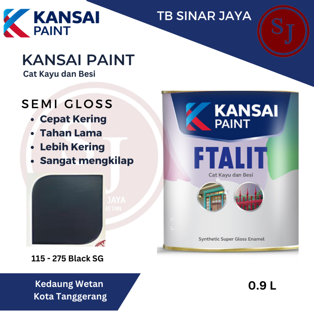 Cat Kayu dan Besi Ftalit Semi Glos Kansai Paint 1kg 115 - 275 Black SG