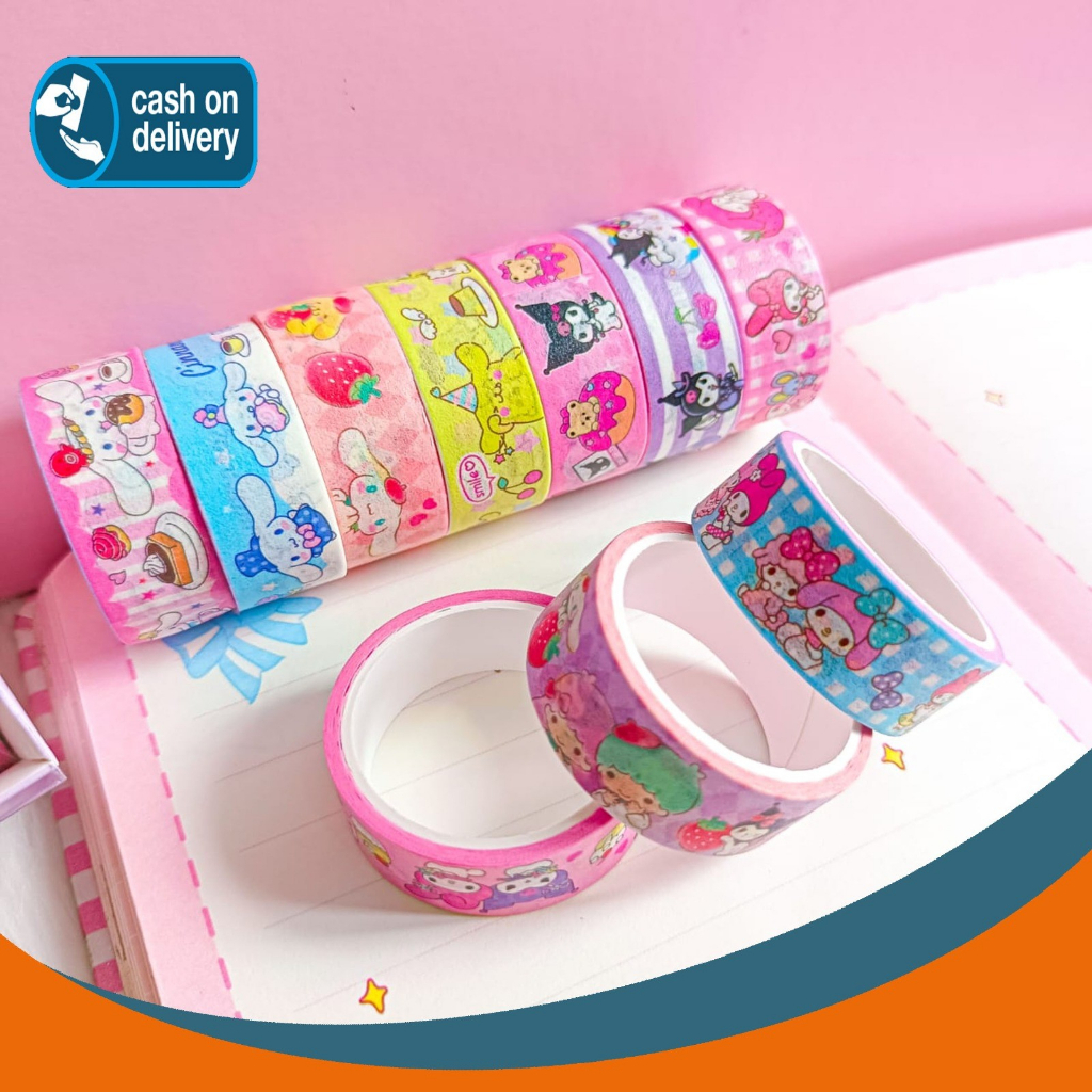 

1 SET WASHITAPE SANRIO ISI 10 ROLL SOLATIP KARAKTER CARTOON ALAT JURNALING STICKER