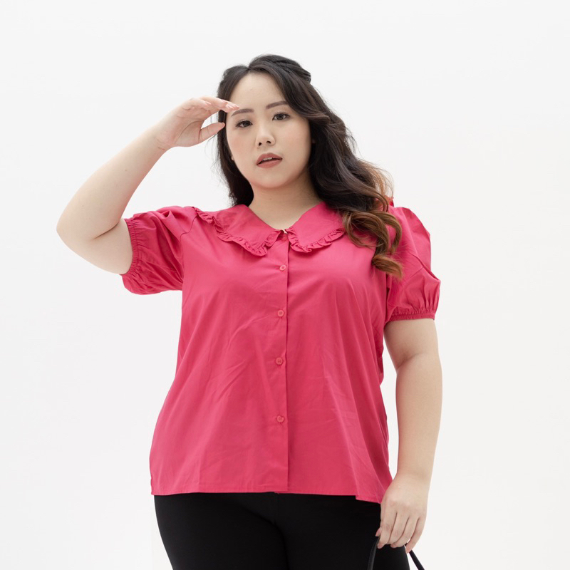 Eclaire - Vinta Collar Top Normal Grande Big Size I Atasan Korea Wanita Katun Casual L XL XXL