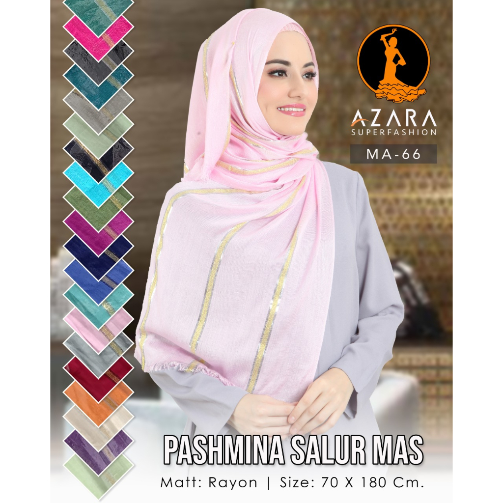 PASHMINA MAS RAWIS KOMBINASI EMAS SALUR 70 X 180 2 WARNA AZARA PASMINA MURAH RAYON BEST SCARFT