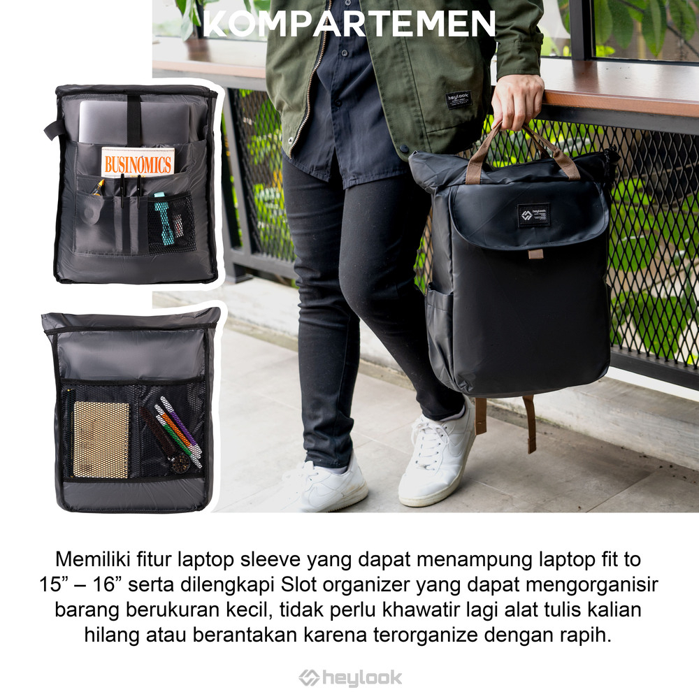 HEYLOOK Project  - Tas Ransel Laptop OLIVER Waterproof Backpack Pria Wanita Tas Leptop 14 - 16 inch Anti Air Tas Sekolah Tas Kuliah Perempuan Tas Punggung Tas Kerja Cowok Terbaru