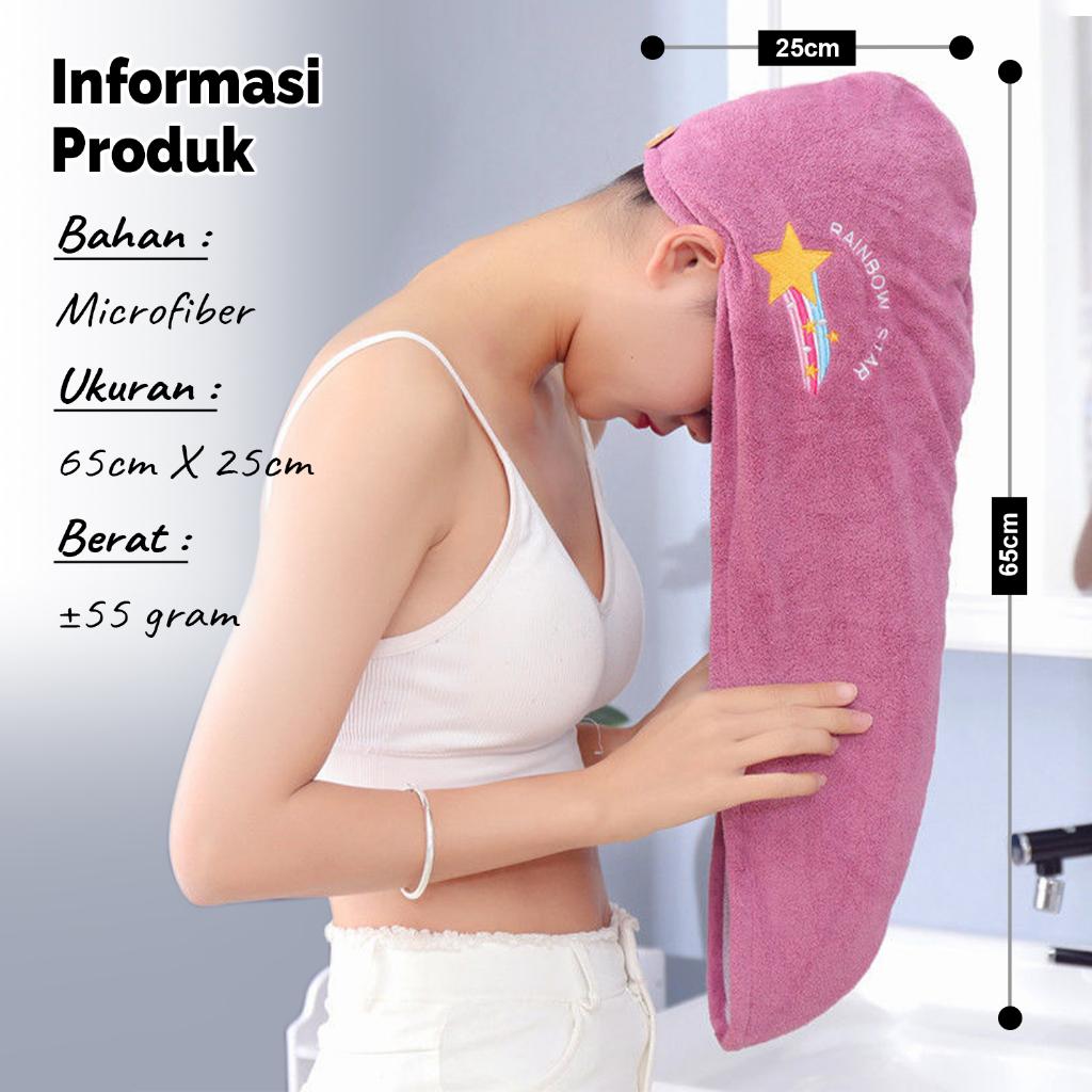 Handuk Keramas Pengering Rambut Kepala Ukuran 65cm x 25cm Magic Towel Handuk Bahan Microfiber Tebal Daya Serap Tinggi J5A1