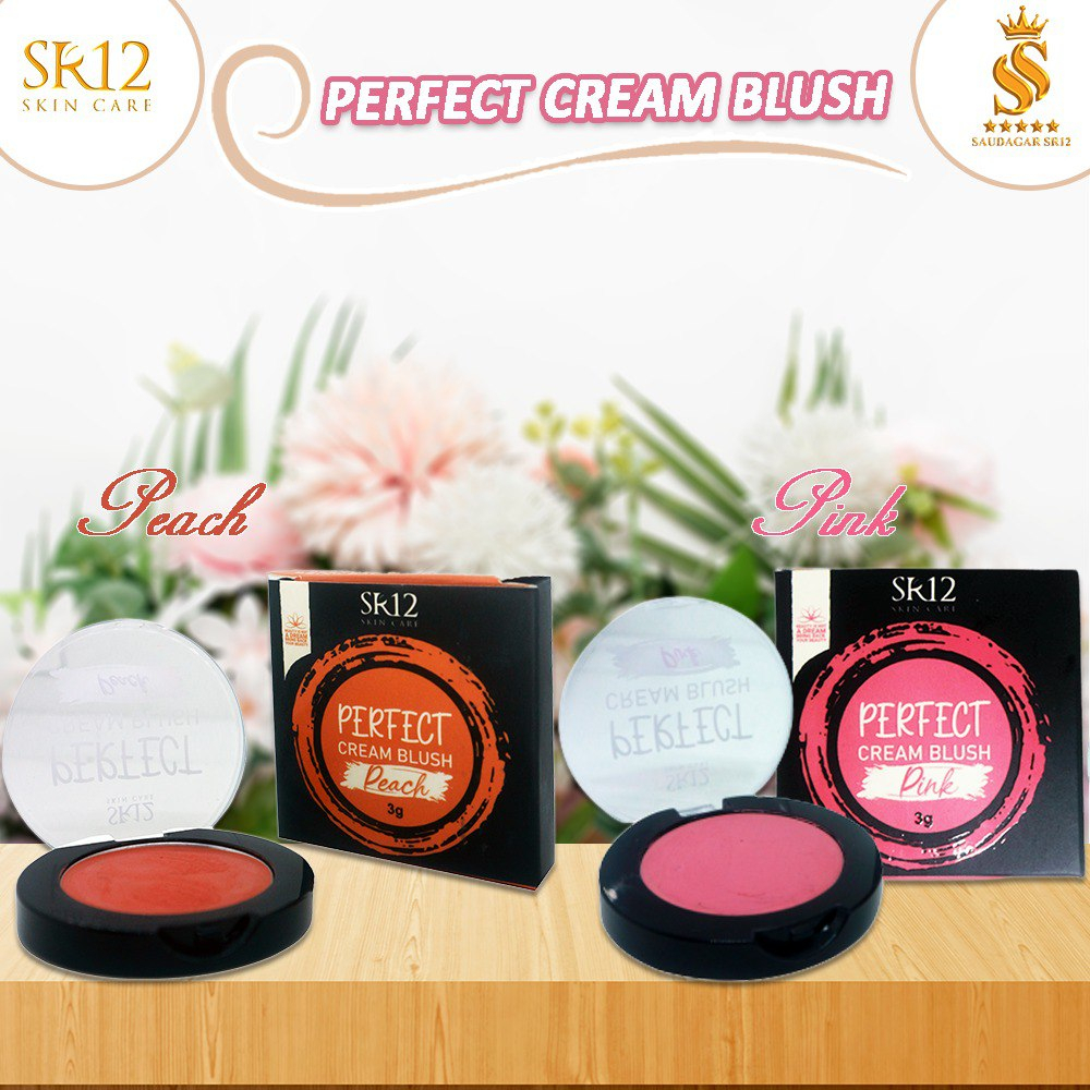 Perfect Cream Blush On SR12 Pemerah warna pink dan peach perona pipi | BlushOn membantu menutupi bekas jerawat dan noda hitam di wajah