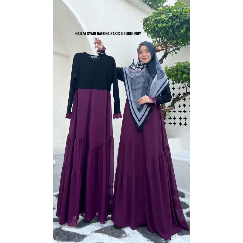 HALIZA SYARI - DAFFINA BASIC A (HITAM) - B (BURGUNDY), C (BROKEN WHITE) - SET GAMIS POLOS - KHIMAR P