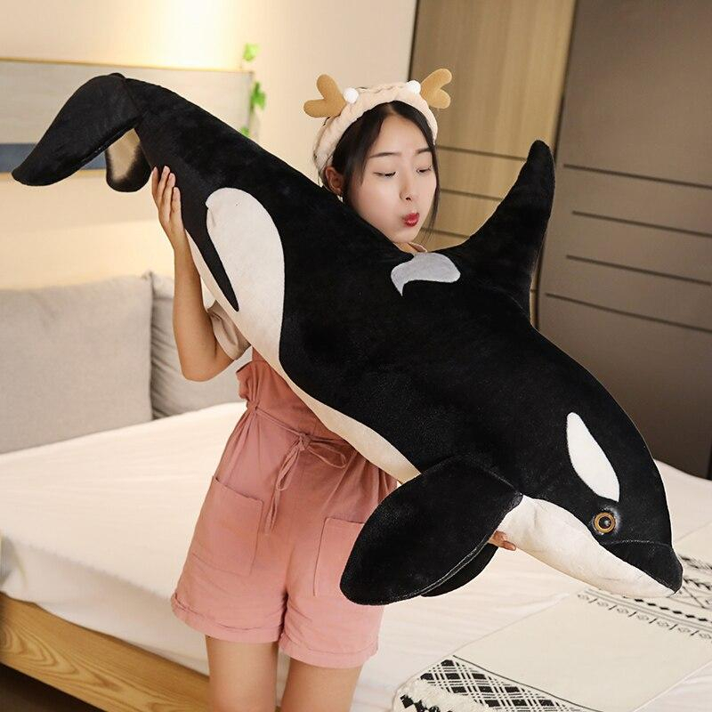 90cm Mainan Mewah Paus Pembunuh Lemak Boneka Orcinus Orca Boneka Ikan Hiu Kartun Lembut Bantal Tidur Anak-anak Perempuan Hadiah Ulang Tahun lucu