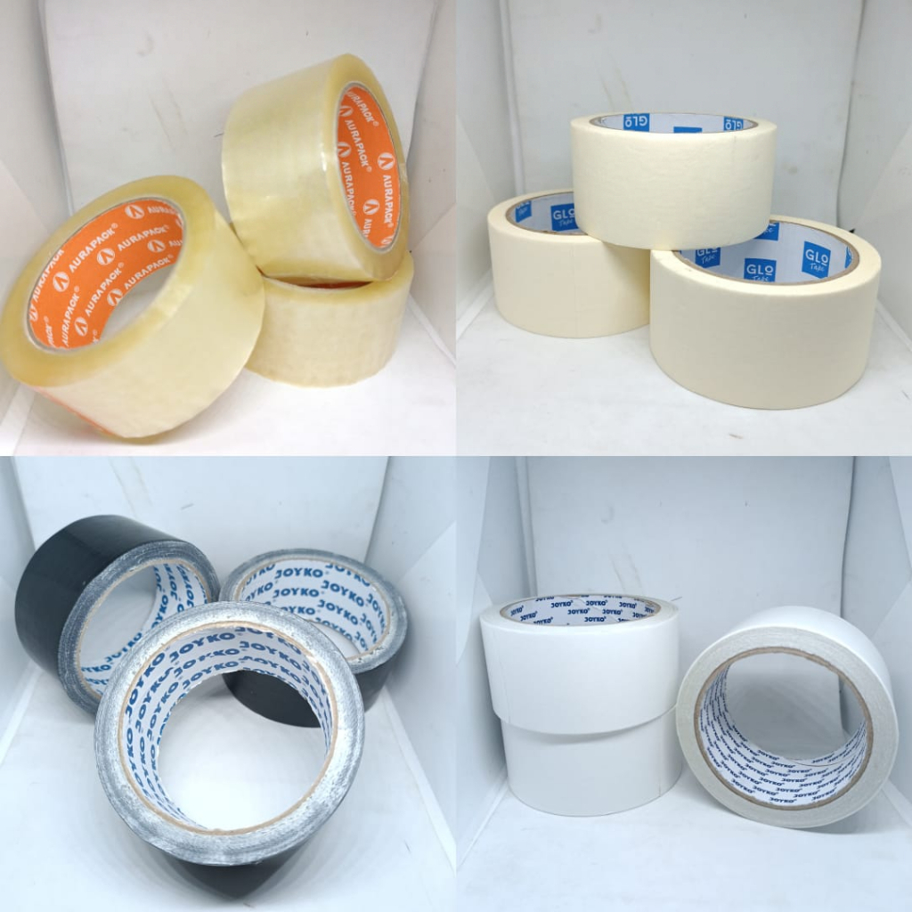 LAKBAN JILID LAKBAN BENING MASKING KERTAS DOUBLE TAPE DABEL TIP 48 MM 2 IN 1 PCS