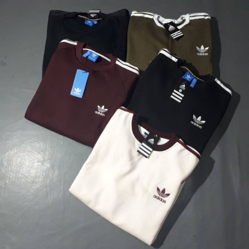 Crewneck ADIDAS - Slide Puti Line maroon Fulltag + Label Mirror Pria wanita