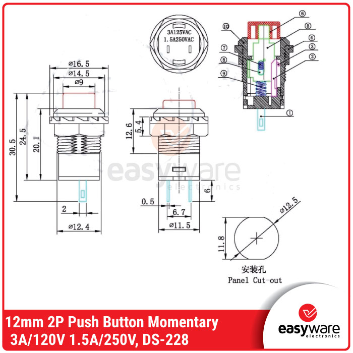 Push Button 12mm Momentary Push On Tombol Saklar 12mm Switch On