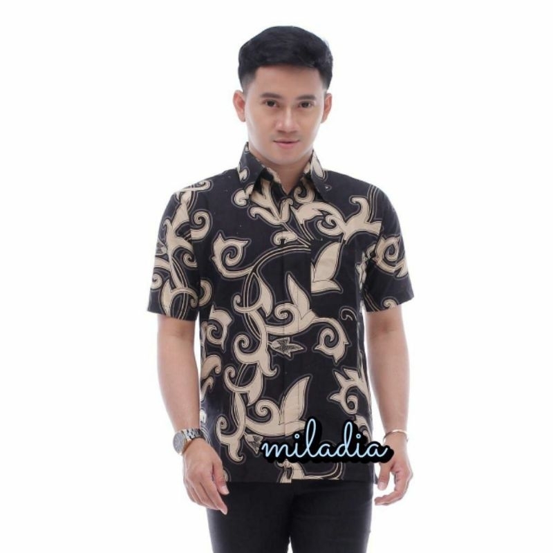 Kemeja Lengan pendek Batik HRB026 Kenongo Hem Pendek Padi Pekalongan M L XL Batik Pria MURAH Modern Grosir