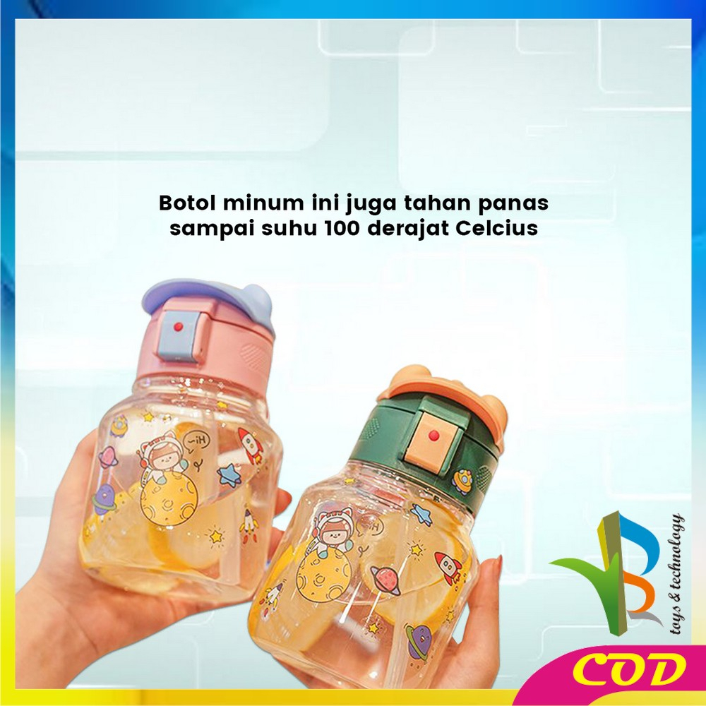 RB-C827 Botol Minum Anak Karakter BPA FREE Motif Topi 580ML dengan Sedotan / Tempat Minum Lucu dengan Pegangan Silikon Anak Tumbler Portable Food Grade