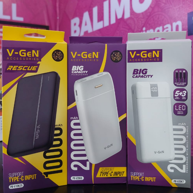 Powerbank Vgen Support Type C input 10000MAH, 20000MAH -- Garansi Resmi