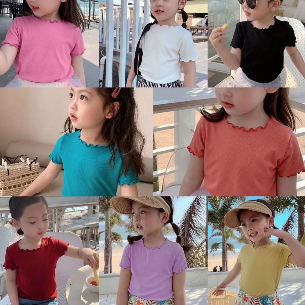 ByKiddos – Atasan Kaos Anak Perempuan Lengan Pendek Versi Korea / T-shirt Polos Import Sutra Es / Kaos anak Impor