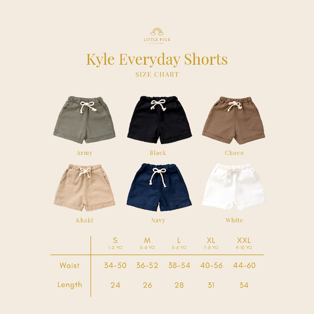 Little Folk Kyle Everyday Pants - Short Shorts Celana Pendek Anak Celana Anak Chino Khaki Elastic Linen Lembut