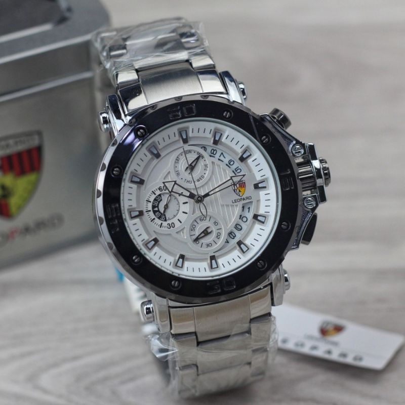 New Jam Tangan Leopard Rantai Stainles Steel Crono Tanggal Aktif Jam Tangan Pria Terbaru