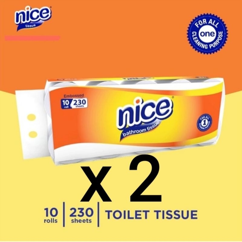 NICE Tissue Toilet Roll Core Emboss 230sheets x 20roll (2 pack)