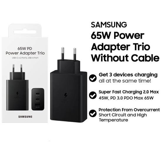 PD Adapter Samsung 65Watt 3Port 2Type-C 1USB /BATOK Casan 45W Samsung Note 20 S20 S21 Note 20+ S22 Ultra Z Flip 4 45W USB-C ORIGINAL Super Fast Charging PD Adapter 45Watt Kepala