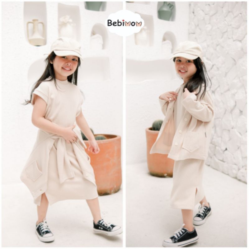 CLARA SET (MIDI DRESS + CARDIGAN SET) SOFT KNIT PREMIUM | Midi Dress Anak Perempuan | Setelan Cardig