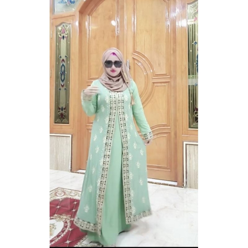 Abaya Sultan Warna Sage Premiyum Fashion Quality Original Terbaru / Abaya Viral Terkini / Gamis Musl