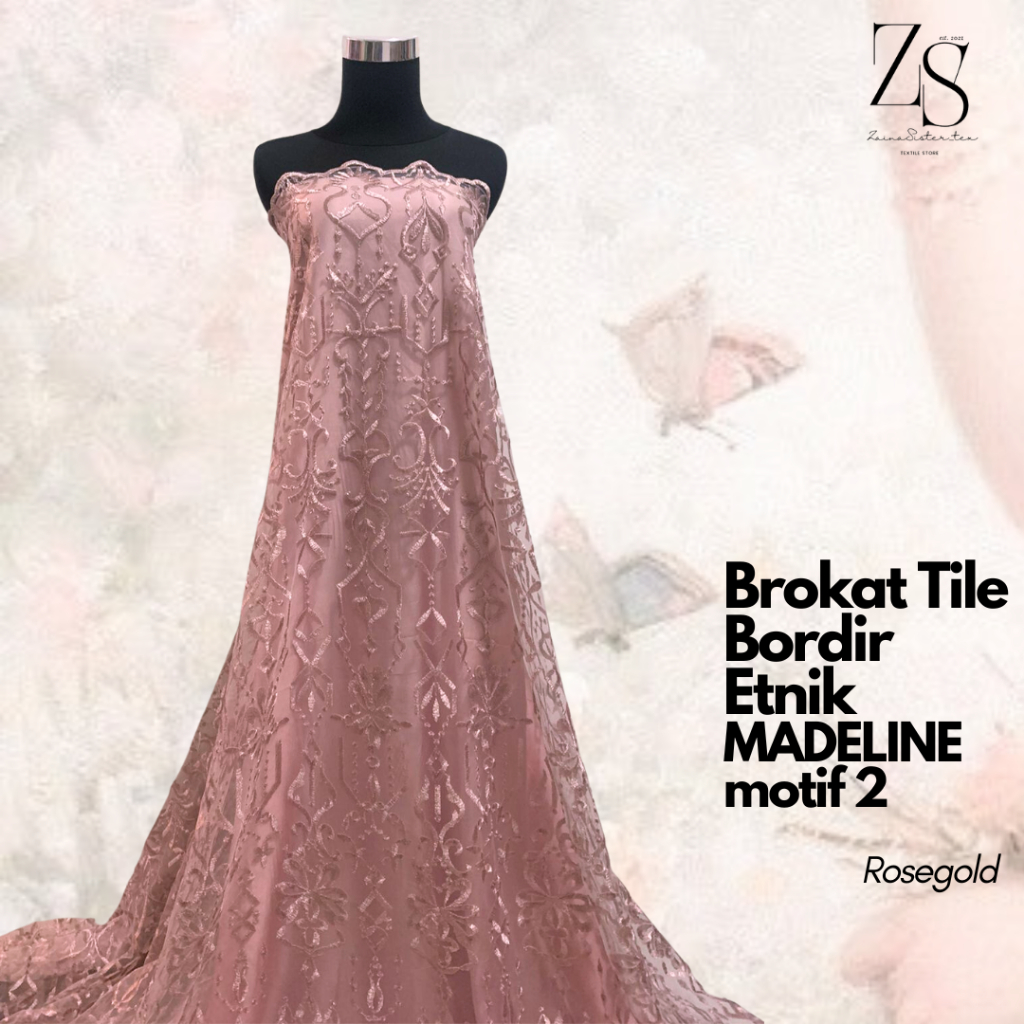 1/2 meter Kain Bahan Kebaya Brokat Brukat Tile Etnik Madeline New Series Warna Pink Rosegold