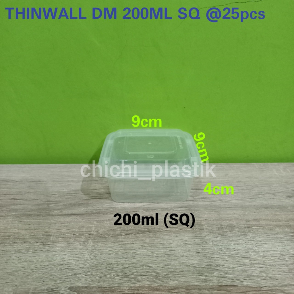 Thinwall food container 200ml kotak SQ/Cup salad/Tempat penyimpanan makanan/Dessert box/Cup puding