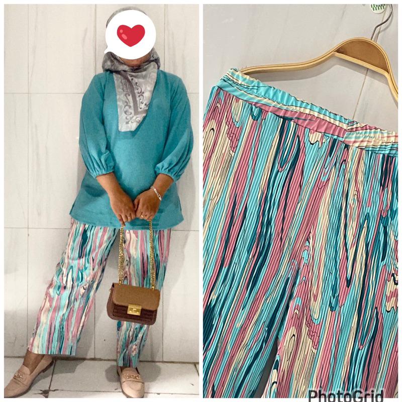 celana kulot plisket lidi motif premium celana kulot highwaist