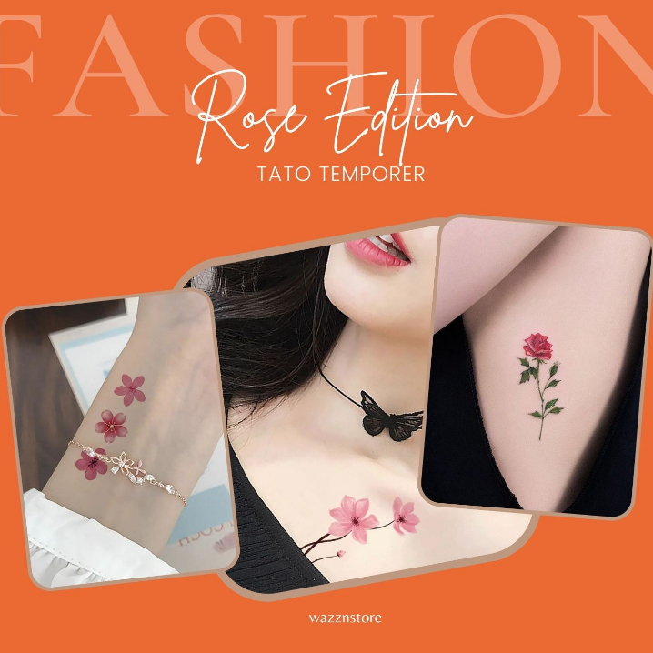Tato temporer Bunga Tulisan Bunga Rose Lucu B / Temporary tattoo tahan air / fake tatto Stiker tatto